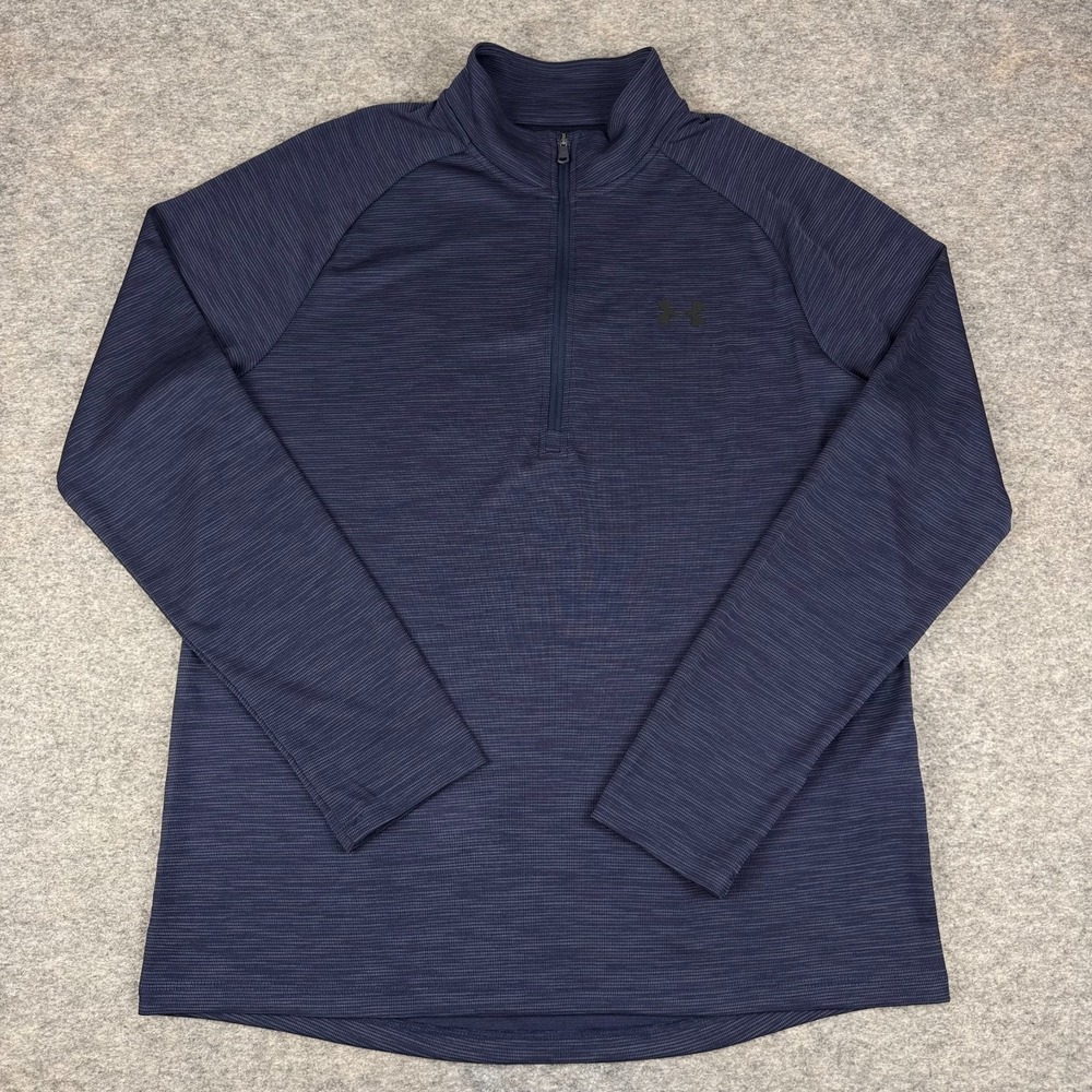 UA Tech Textured Mens 1/2 Zip Long Sleeve Loose Polyester Blue Mens Medium M